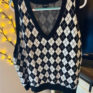 Torrid Monochrome Argyle Knit Vest